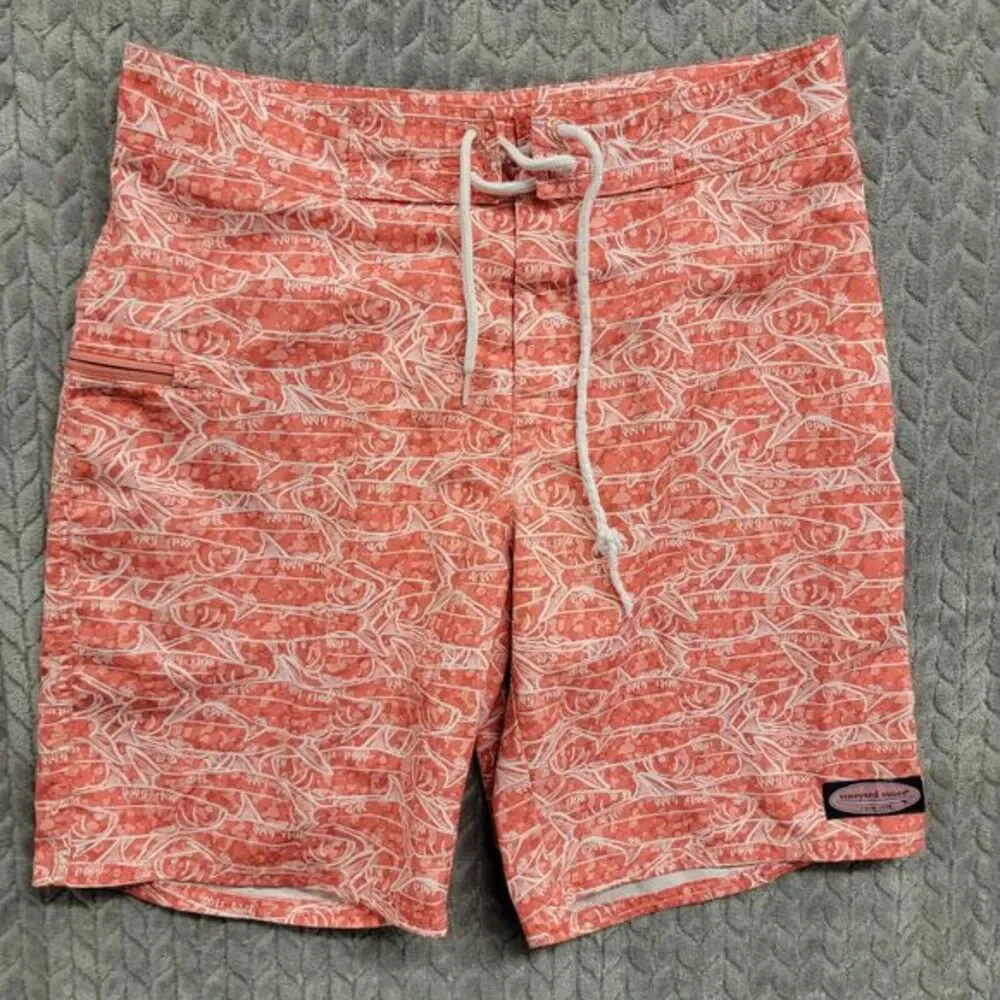 Vineyard‎ Vines Men's Swim Board Shorts Sz 30 Coral Pink Fish Surfing